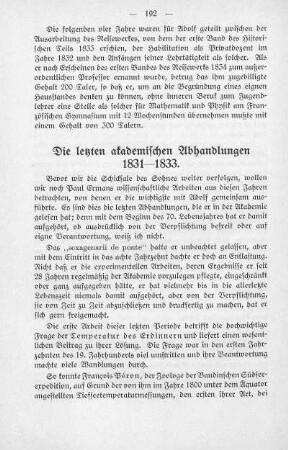 Die letzten akademischen Abhandlungen 1831-1833