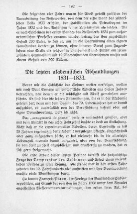 Die letzten akademischen Abhandlungen 1831-1833