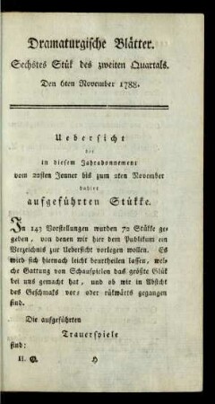 Sechstes Stük des zweiten Quartals