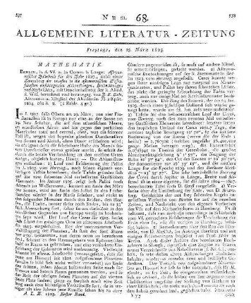 Astronomisches Jahrbuch nebst einer Sammlung der neuesten in die astronomischen Wissenschaften einschlagenden Abhandlungen, Beobachtungen und Nachrichten. Für das Jahr 1807. Hrsg. von J. E. Bode. Berlin: Verf.; Berlin: Lange 1804