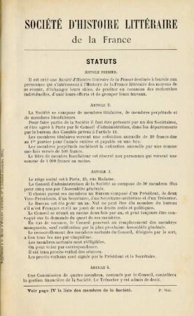 Société d' histoire littéraire de la France: Statuts