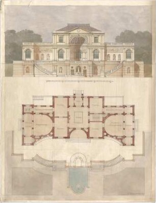 Bühlmann, Josef; Herrschaftliche Villa - Grundriss, Ansicht