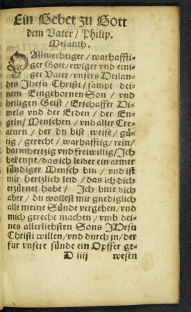 Ein Gebet zu Gott dem Vater/ Philip. Melanth.