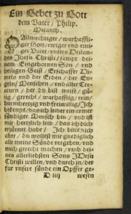 Ein Gebet zu Gott dem Vater/ Philip. Melanth.