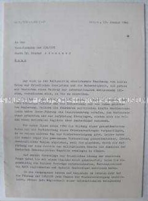 Hektografierte Ausfertigung des Offenen Briefes von Walter Ulbricht an Bundeskanzler Adenauer