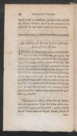 The History of Prince Calaf and the Princess of China