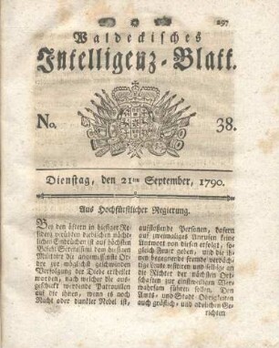 No. 38, Dienstag, den 21ten September, 1790