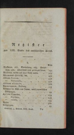 Register zum XIII. Bande des ausführlichen Textes.