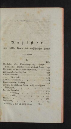 Register zum XIII. Bande des ausführlichen Textes.