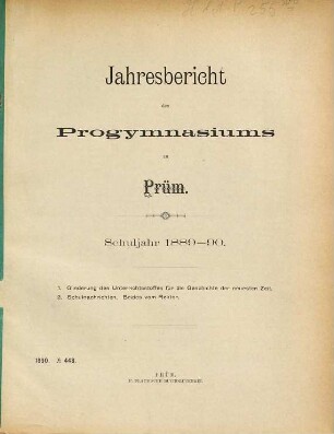 Jahresbericht des Progymnasiums zu Prüm : Schuljahr .... 1889/90