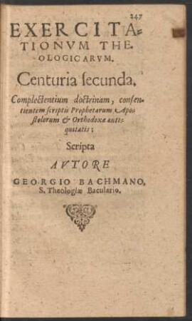 Exercitationum Theologicarum. Centuria secunda.