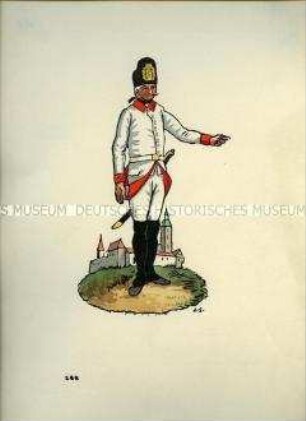 Uniformdarstellung, Infanterist, Fürstentum Würzburg, 1792/1797. Aus: Scharf: "Buntes Tuch".