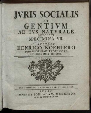 Iuris Socialis Et Gentium Ad Ius Naturale Revocati Specimina VII.
