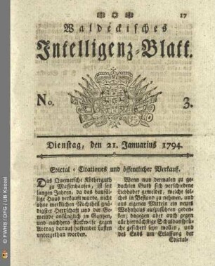 No. 3. Dienstag, den 21. Januarius 1794