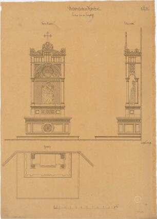 Voit, August von; Weißenhorn; Pfarrkirche - Seitenaltäre im Kreuzschiff (Grundriss, Ansichten)