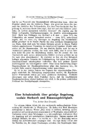 Eine Schulstatistik über geistige Begabung, soziale Herkunft und Rassenzugehörigkeit