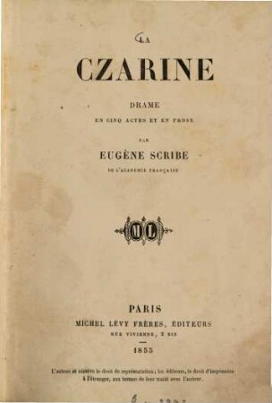 La Czarine : drame en cinq actes et en prose