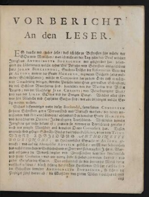 Vorbericht an den Leser.