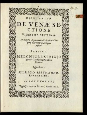 27: Disputatio De Venae Sectione ...