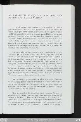 Les Lazaristes Français Et Les Débuts De L'Enseignement Slave À Bitola