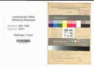 Entnazifizierung Franz Bahlinger , geb. 06.06.1893 (Angestellter)