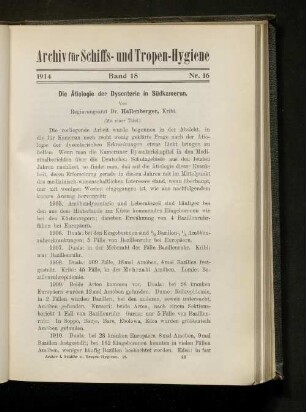 Die Ätiologie der Dysenterie in Südkamerun