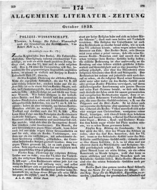 Mohl, R. v.: Die Polizei-Wissenschaft nach den Grundsätzen des Rechtsstaates. T. 1-2. Tübingen: Laupp 1832 (Beschluss von Nr. 173)