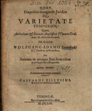 Disquisitio Inauguralis Juridica De Varietate Temporum