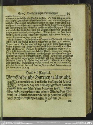 Das VI. Capitel. Von Ehebruch, Hurerey u. Unzucht