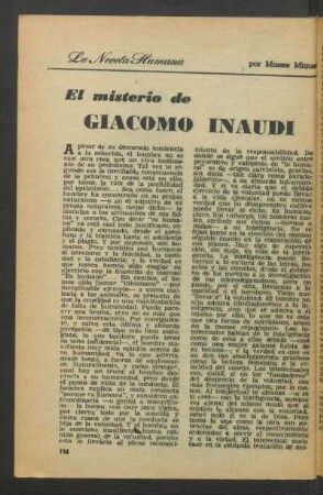 El misterio de Giacomo Inaudi : La novela humana