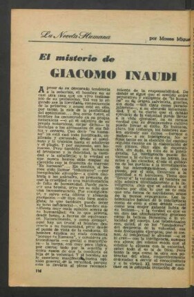El misterio de Giacomo Inaudi : La novela humana