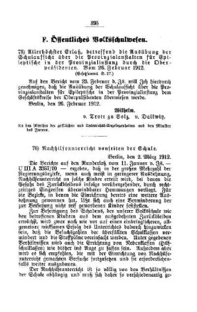 Nachhilfeunterricht vonseiten der Schule : [F. Öffentliches Volksschulwesen]
