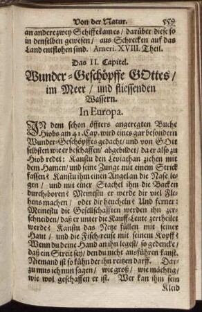 Das II. Capitel. Wunder-Geschöpffe Gottes, im Meer, und fliessenden Wassern.