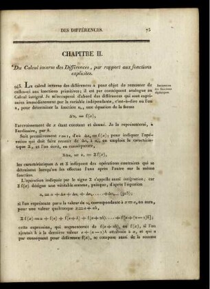 Chapitre II. Du Calcul inverse des Differences, par rapport aux fonctions explicites.