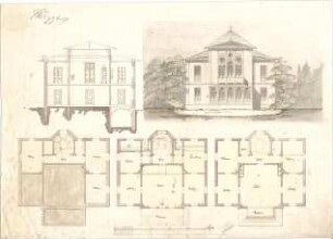 Reiffenstuel, Michael; Villa, Landhaus mit Pavillon - Grundrisse, Ansicht, Schnitt