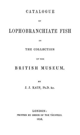 Catalogue of Lophobranchiate Fish in The Collection of the British Museum