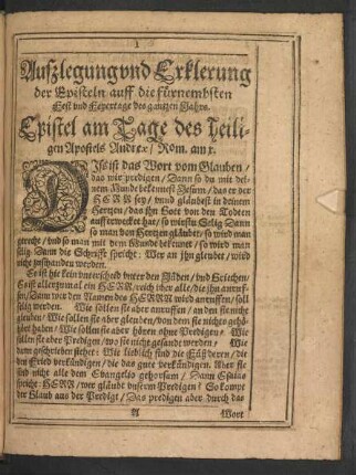 Epistel am Tage des heiligen Apostels Andreae/ Rom. am X.