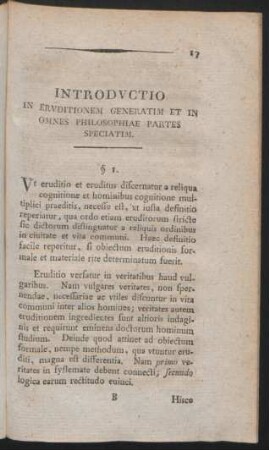 Introductio In Eruditionem Generatim Et In Omnes Philosophiae Partes Speciatim
