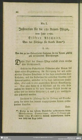 No. 1. Instruction fpr die 180 Armen-Pfleger, vom Jahre 1788