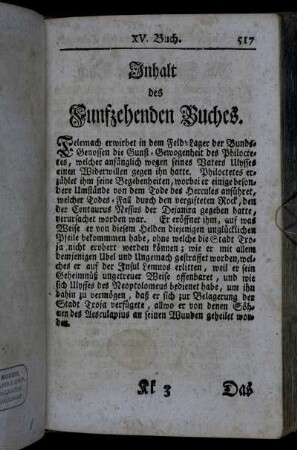Inhalt des Funfzehenden Buches. - Das Funfzehende Buch.
