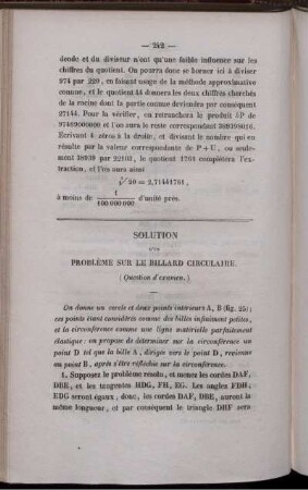 Solution d´un problème sur le billard circulaire.