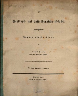 Die Kehlkopf- und Luftröhrenschwindsucht : Inauguralabhandlung