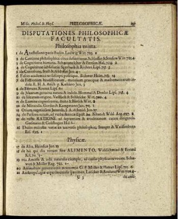 Disputationes Philosophicæ Facultatis.