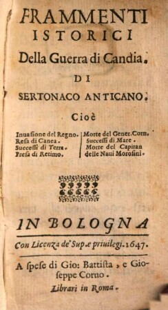 Frammenti istorici della guerra di Candia