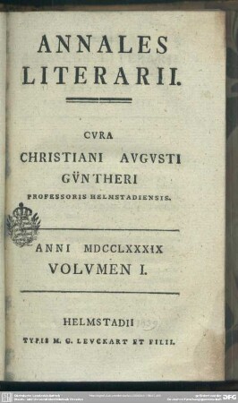 1789,1: Annales literarii Helmstadienses