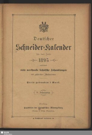 9.1895: Deutscher Schneider-Kalender : auf das Jahr ...