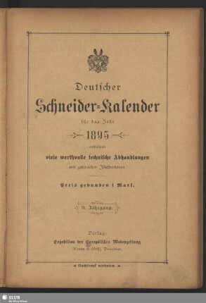 9.1895: Deutscher Schneider-Kalender : auf das Jahr ...