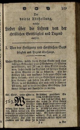 I. Von der Heiligung und christlichen Gottseligkeit und Tugend überhaupt.
