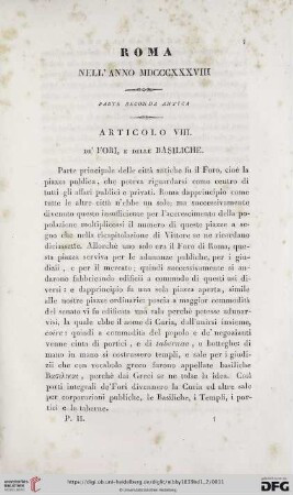 Articolo VIII. De' Fori, e delle Basiliche