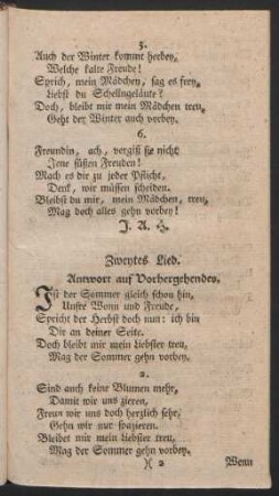 Zweytes Lied. Antwort auf Vorhergehendes.